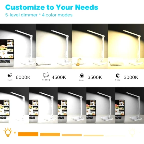 New Fugetek LED Table Desk Lamp with USB Charging Port 360°Adjustable - Picture 3 of 8